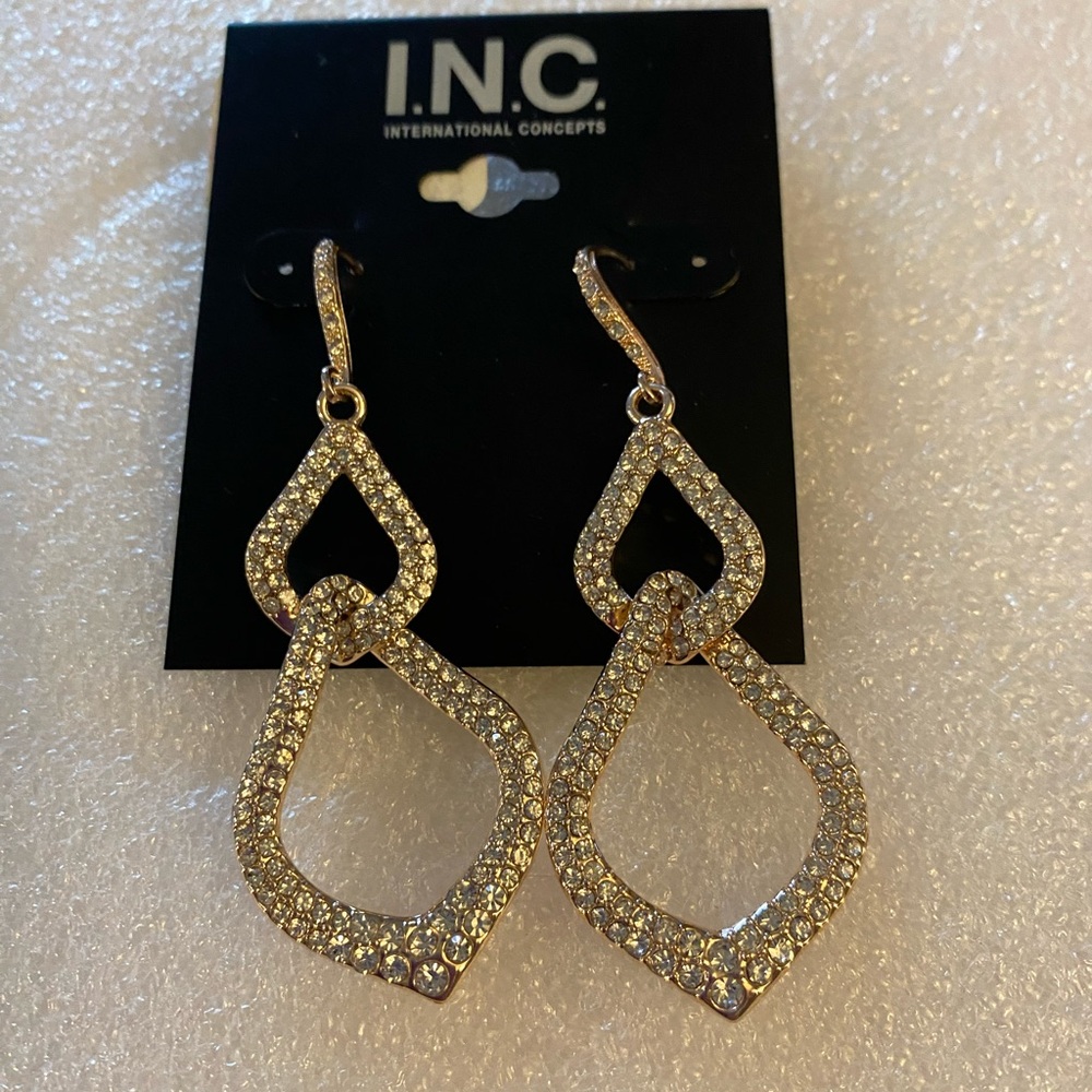 NWT INC International Concepts Gold -Tone Cristal Pave Double Teardrop Earrings